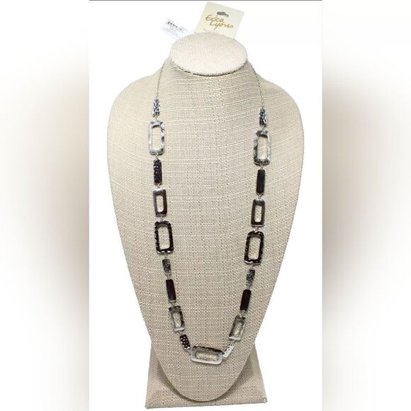 ERICA LYONS LONG TEXTURED SILVER LINK NECKLACE 36" NWT - Picture 1 of 2
